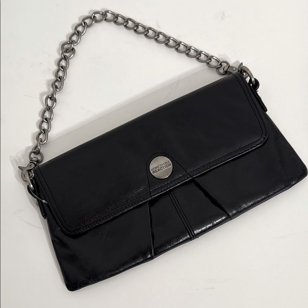 NEW KENNETH COLE Envelope Purse Black Genuine Leather Clutch - Picture 2 of 8